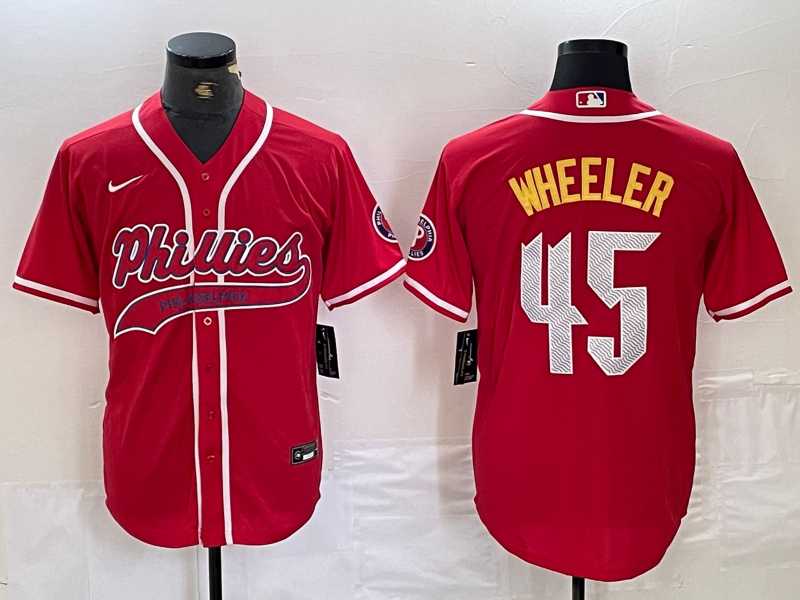Men%27s Philadelphia Phillies #45 Zack Wheeler Red Cool Base Stitched Baseball Jersey